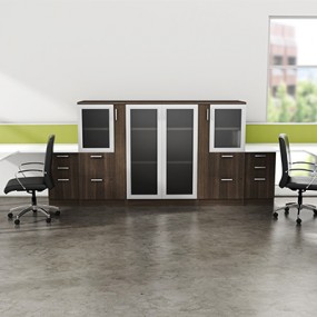 White topped wood and metal workstation for 2